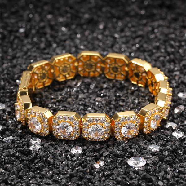 

iced out chain bracelet square mens silver gold bracelets fashion hip hop jewelry, Black