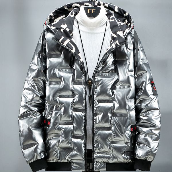 

men down parkas plus size padded jacket hooded glossy thick warm cotton-padded jackets hoodeds padded winter coat 10xl, Black