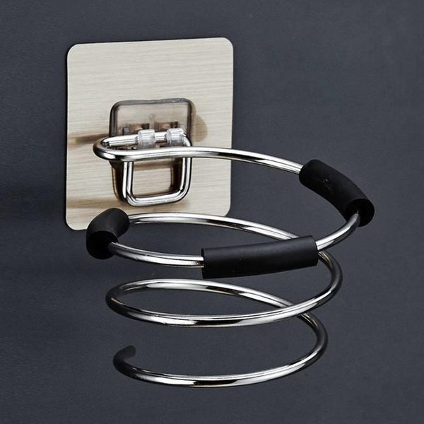 

hooks & rails hair dryer holder blower organizer adhesive wall mounted nail no drilling stainless steel spiral stand for bathroom