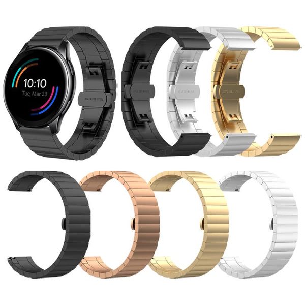 

watch bands butterfly buckle stainless steel band wristband for oneplus wrist strap watchband one plus smartwatch metal bracelet accessorie, Black;brown