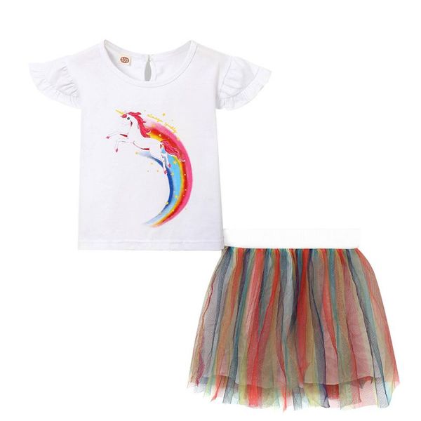 

summer baby girl suit set girls animal print round collar sleeveless pullover+ skirt for clothing outfits sets, White