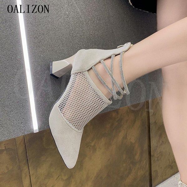 

fashion cross rhinestone mesh ladies pointed shoes women pumps 2021 summer sandals high heels feminine sandaleas de mujer, Black