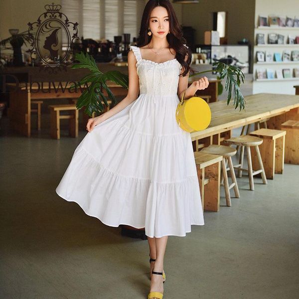 

dabuwawa sweet beach long dress women embroidery solid square neck holiday fit and flare ruffle dresses female dt1bdr038 casual, Black;gray