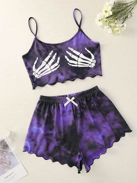 

plus tie dye skeleton print pj set z9ru#, Black;white