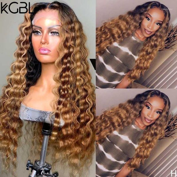 

ombre curly t-part lace front human hair wigs 8-24'' brazilian 180% density with baby non-remy medium ratio1, Black;brown
