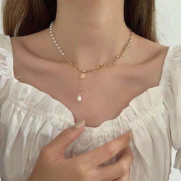 

pendant necklaces necklace 2021 pearl for women stitched temperament clavicle chains jewelry accessories collares, Silver