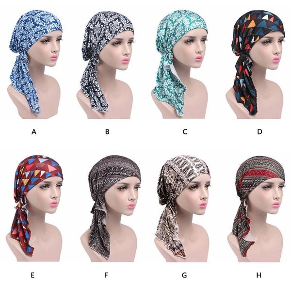 

beanie/skull caps 2021 fashion women's chemo hat pre tied turban head scarves headwear beanie coverings summer high quality, Blue;gray