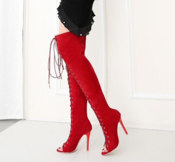 

boots thin high heel knee flock women shoes woman booties vintage ethic shoe chaussures femme zapatos mujer sapato sa1150, Black