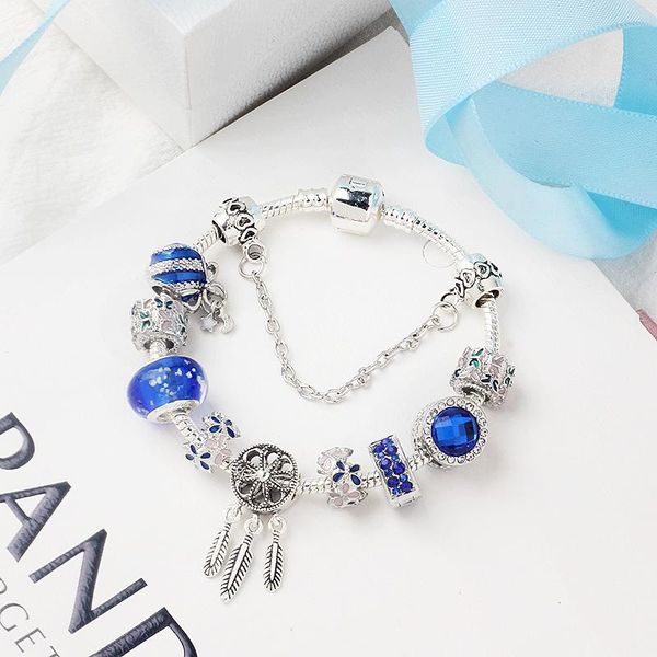

charm bracelets dream catcher bracelet blue crystal glass flower for women, Golden;silver