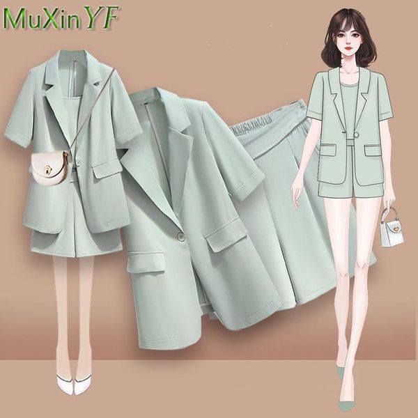 

women's tracksuits summer small suit shorts set women 2021 thin section korean fashion plus size casual pants three-piece female clothi, Gray