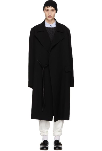 

men's trench coats autumn and winter big lapel solid color woolen coat loose middle long waistline ribbon design, Tan;black