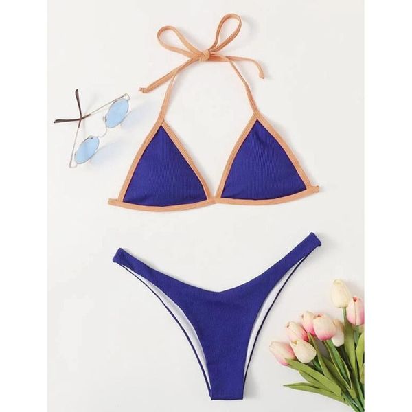 

women's swimwear solid bikini set 2021 push up women brazilian micro swimsuit low waist biquini halter two pieces bathing suit #t2p, White;black
