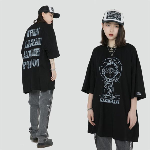

women's t-shirt men oversize hip hop streetwear painting cartoon letter print t shirt 2021 summer short sleeve tshirt harajuku cotton, White
