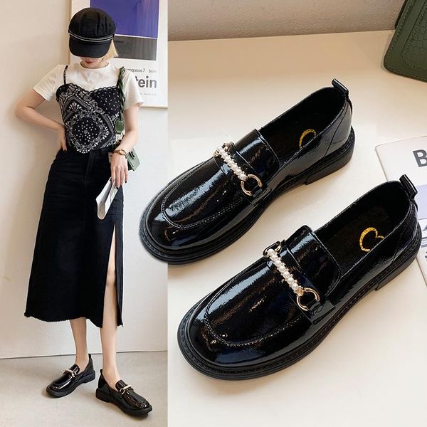 

dress shoes women's all-match comfortable retro 2021 brand office ladies' music fashion pearl decoration one-step, Black