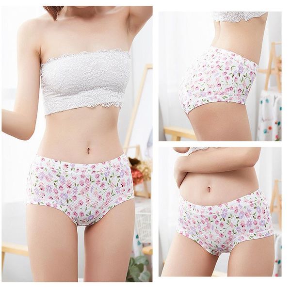 

women's panties 2021 japanese ice silk printed breathable mesh seamless one-piece triangle mid-waist cotton milk, Black;pink