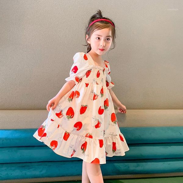 

girls dress summer small children baby girl cute strawberry short sleeve party kids clothes ropa de niÃ±a girl's dresses, Red;yellow