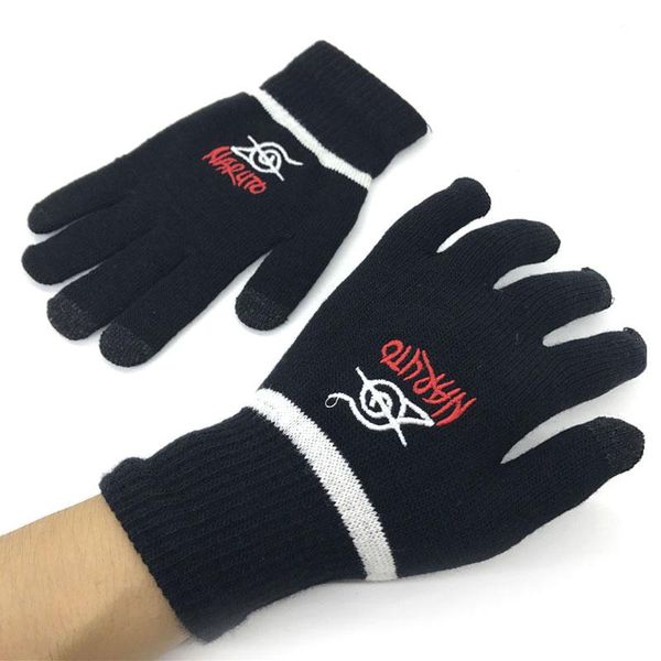 

fingerless gloves full finger screen touch naruto slashed konoha leaf forehead protector striped knitting glove winter warm mittens, Blue;gray