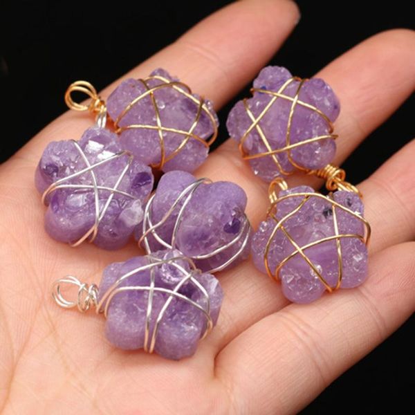 

charms natural semi-precious stones pendant amethyst irregular flower-shaped exquisite jewelry for making necklace accessories, Bronze;silver