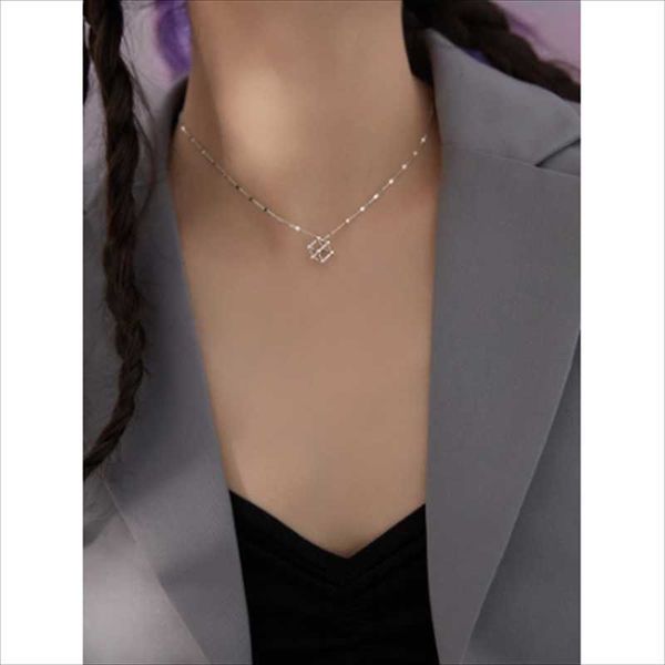 

pendant necklaces clavicle chain hip hop simple geometric cube necklace for female party gifts wholesale, Silver