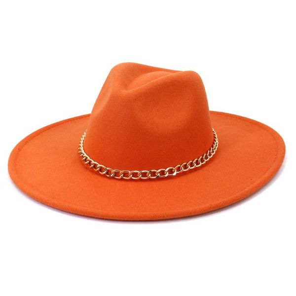 

wide brim hats 9.5cm metal chain fedora casual men women fashion felt hat white red pink panama trilby formal party cap, Blue;gray