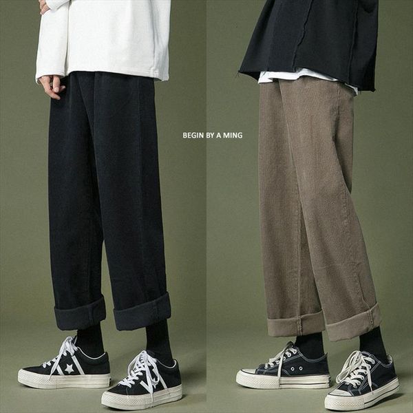 

autumn cotton corduroy fashion women pants retro casual wide leg streetwear loose hip hop straight trousers m 2xl, Black