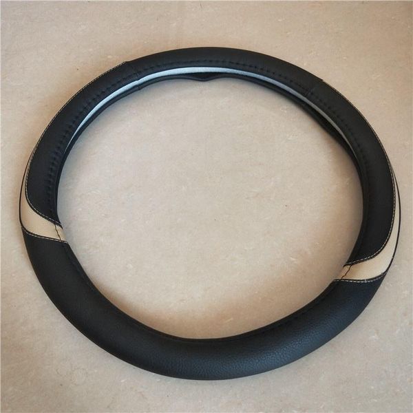 

steering wheel covers protective hand sewing black&white artificial leather cover