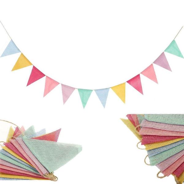 

party decoration colourful jute linen pennant flags festival bunting banners hanging wedding banner garland for home decor