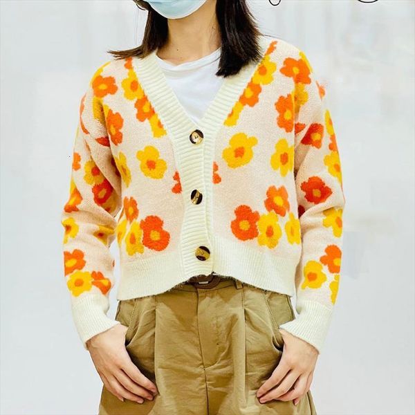 

womens floral printing women sweaters v neck knitted cardigans female casual loose all match sweet lady long sleeve clothing one, White;black