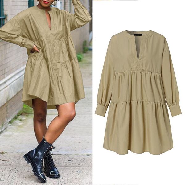 

dresses celmia women long sleeve mini elegant big swing ruffled dress 2021 spring casual party a-line sundress plus size 5xl, Black;gray