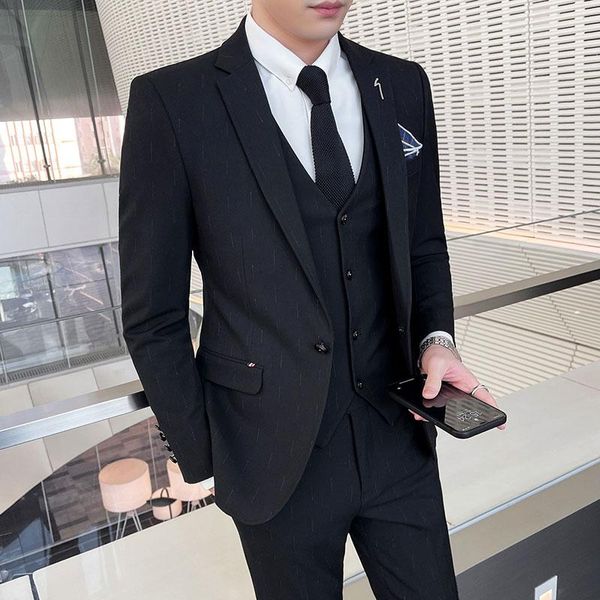 

men's suits & blazers (jacket+vest+pants)men fashion 3 pieces set formal slim fit tuxedo prom suit male groom/groomsman men wedding 202, White;black