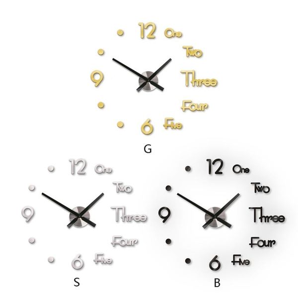 

wall clock 3d mirror sticker creative design decoration home office clocks
