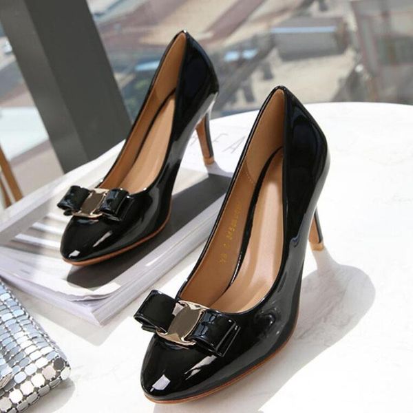 

dress shoes 2021 high-heeled bow round head single temperament wild small size high heel wine red wedding pumps, Black