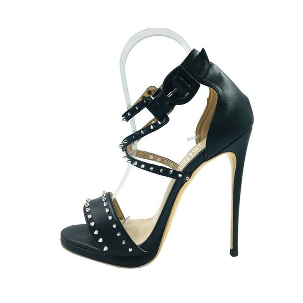 

bigger size 34-45 studs x-cross straps women high heels platform super dress sandals, Black