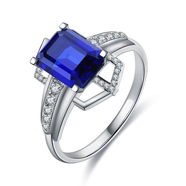 

cluster rings zhanhao 2.80ct 7.8*7.8mm rhodium plating silver 925 lab grown blue sapphire ring high-end design jewelry manufacturer in, Golden;silver