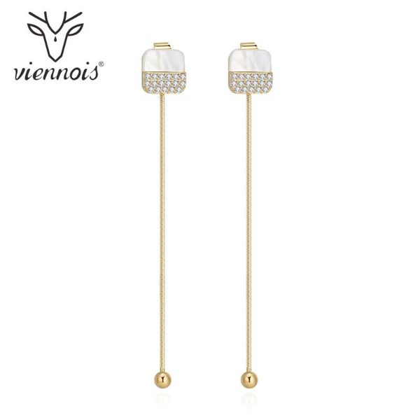 

viennois drop earrings for women gold color mini sqare natural shell zircon design female metallic party jewelry(2 style) dangle & chandelie, Silver