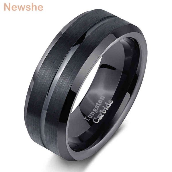 Ela Mens Tungsten Carbide Black Charm Anel 8mm Banda de Casamento para Homens TAMANHO DE JÓIAS Moda 9-13 TRX048