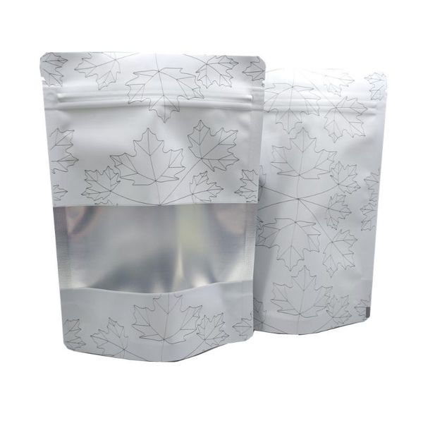 

50pcs white aluminum mylar foil stand up bag self seal tear notch reusable resealable doypack with frosted window storage bags