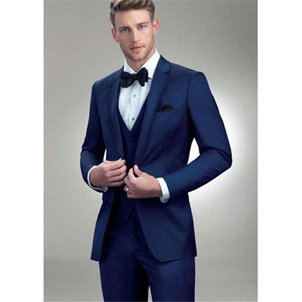 Alta Qualidade Mens Terno Smolking Noivo Terno Slim Fit Easculino Ternos De Noite Para Homens Marinho Azul Noivo Estilo Smoking PROM CHESTE X0909