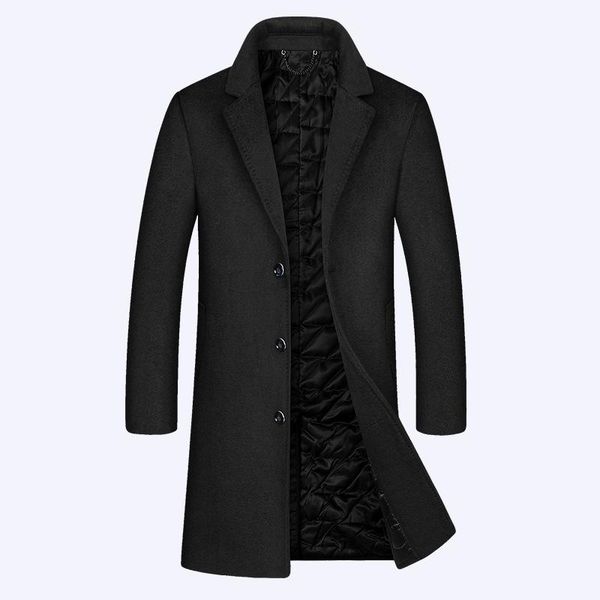 

men's wool & blends 2021 solid blend coat men winter brand fashion slim warm coats casual long overcoat male, Black