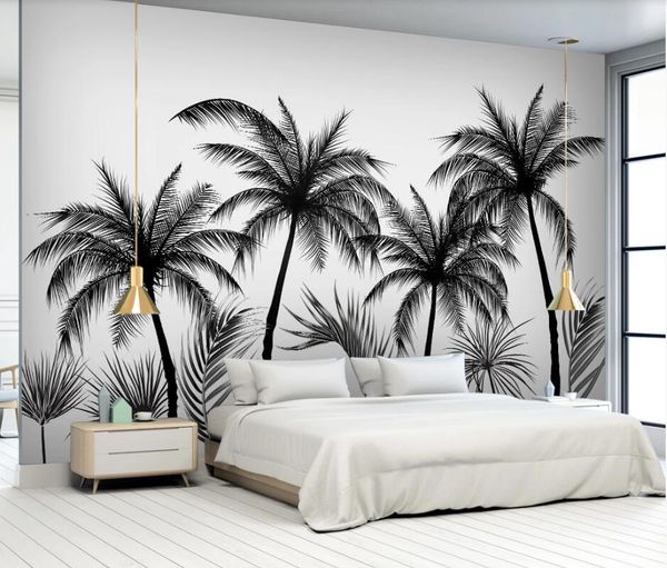 

wallpapers ainyoousem black and white sketch coconut tree background wall papier peint papel de parede wallpaper 3d stickers