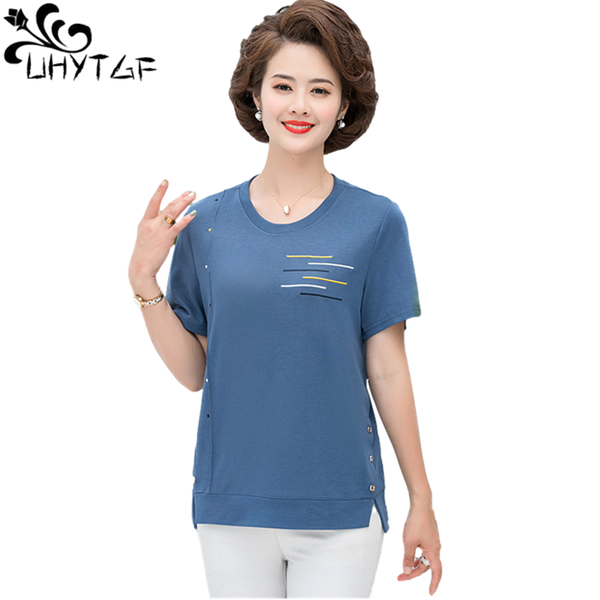 

women's t-shirt uhytgf women summer 2021 short sleeve pullover casual female thin elegant mother clothes 5xl oversized 1372, White