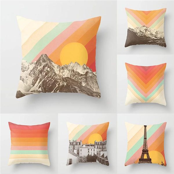

pillow case 45 * rainbow striped landscape building series printed polyester square decorative