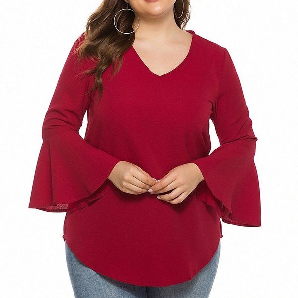 

women's plus size blouse shirt plain ruffle long sleeve v neck basic daily weekend polyester fall black red w1yz#