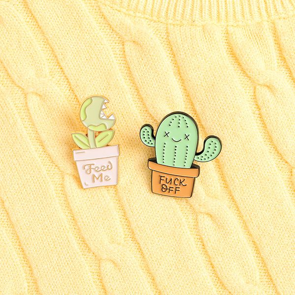 

cartoon cactus potted model brooches letter alloy enamel backpack collar badge student hat clothes plant gift pins jewelry accessories whole, Gray