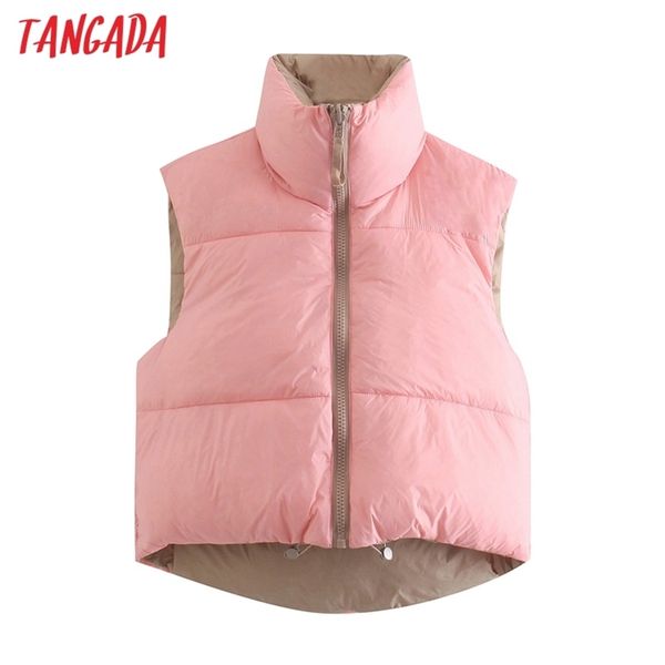 

tangada women double side wear sleeveless waistcoat parkas thick zipper pockets female warm elegant qj134 210817, Black;white
