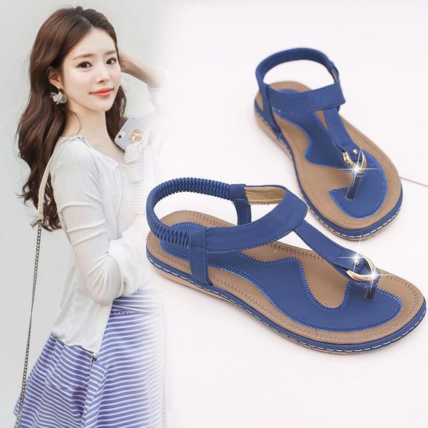 

sandals large size round toe flip-flops low heel 2021 summer beach casual roman women's flat, Black