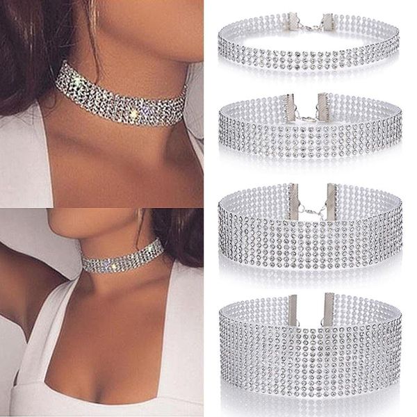 

chokers european style women bundle neck necklace fashion jewelry punk hip hop choker inlay rhinestone collar gift, Golden;silver