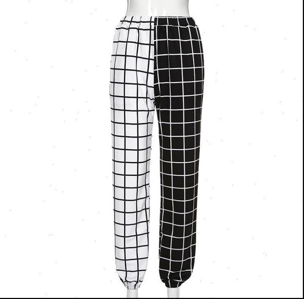 

hight waist straight loose long womens capri trousers streetwear cool girls black and white checkerboard patchwork cargo pants, Black;white