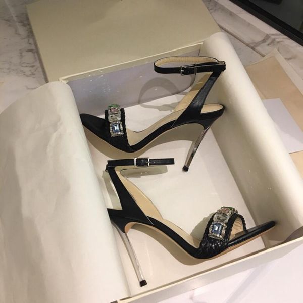 

sandals s fashion summer high heel rough fish head open-toed crystal womens shoes genuine leather, Black