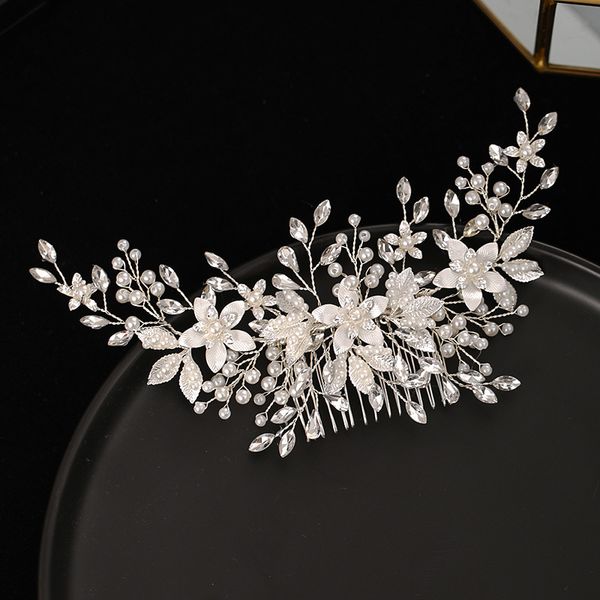 

luxury women jewelry handmade alloy imitation pearl silver color flower hair comb bridal wedding headdress headpeice vl, Slivery;golden